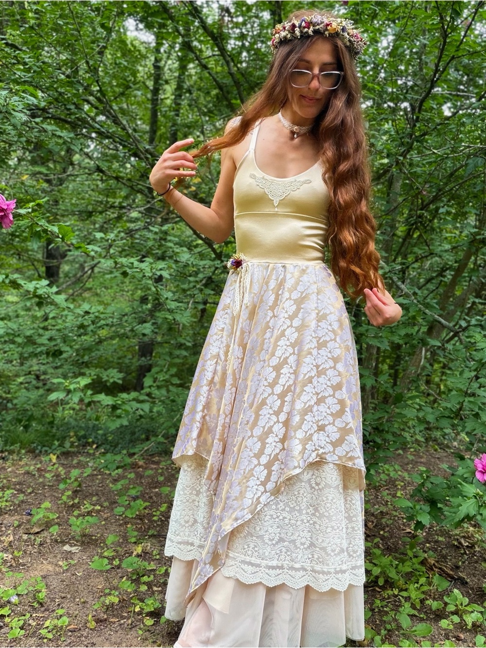 Boho Cream & Gold Wedding Dress
